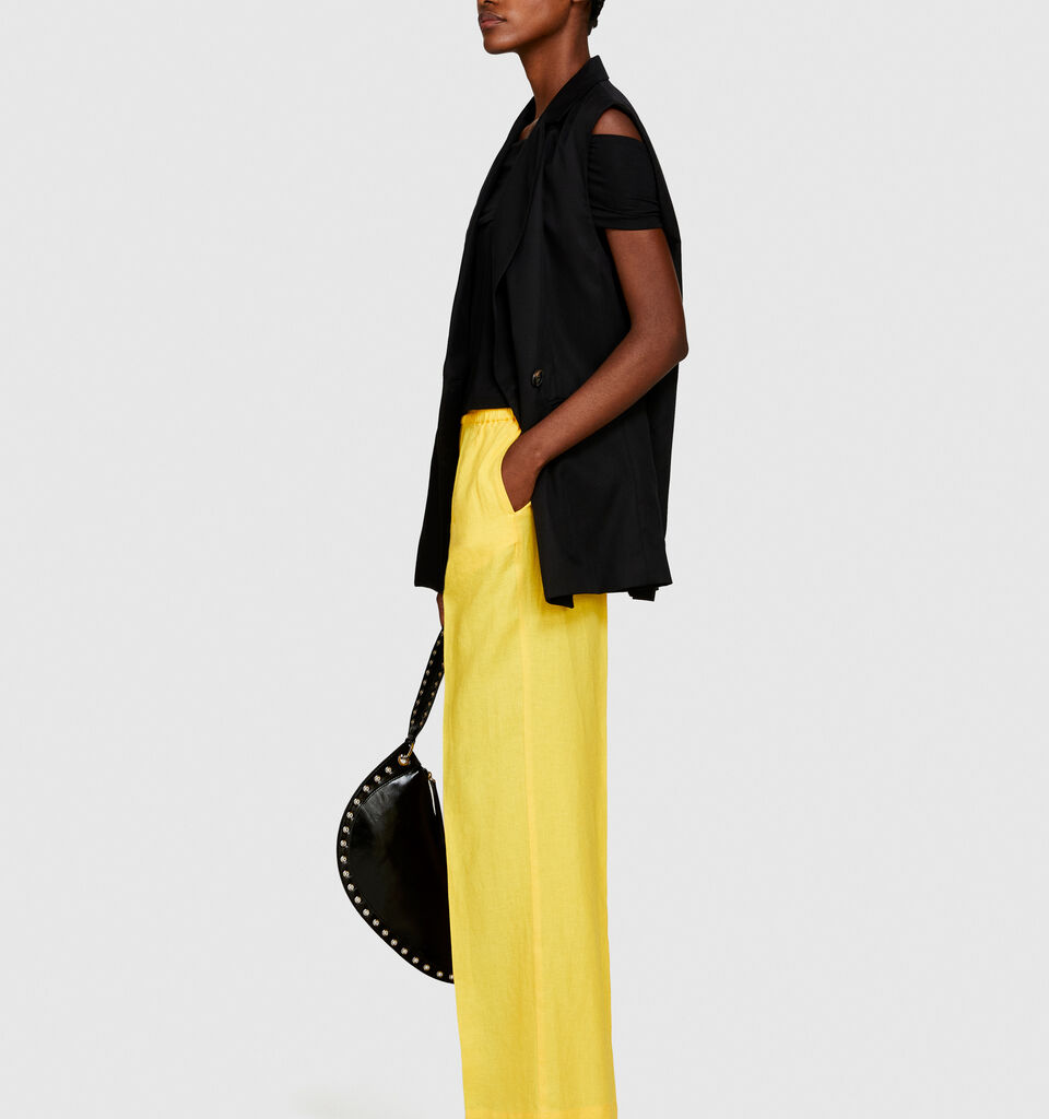 100% linen flare fit trousers - women's flared trousers - Yellow | Sisley image number 2